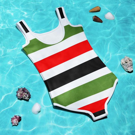 PAN AFRICAN STRIPE All-Over Print Kids Swimsuit by SobG Designs