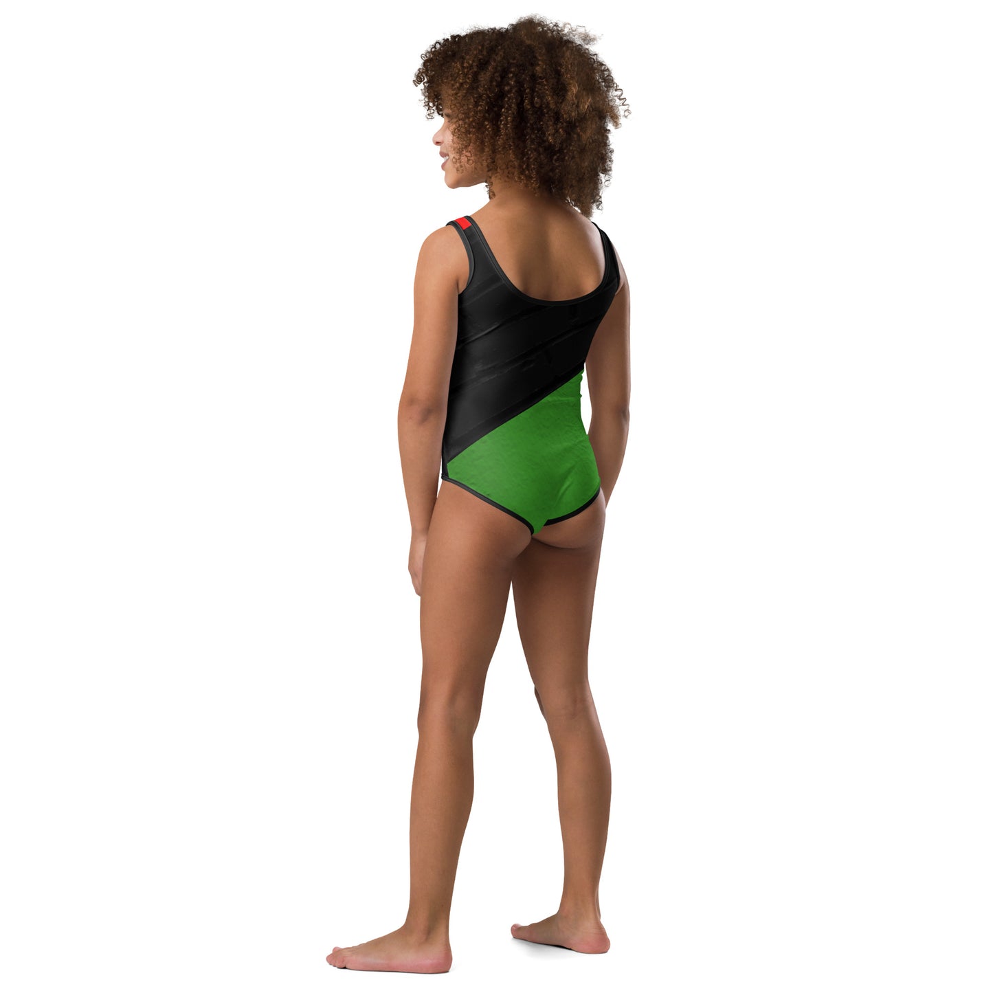 RED, BLACK, & GREEN All-Over Print Kids Swimsuit by SobG Designs