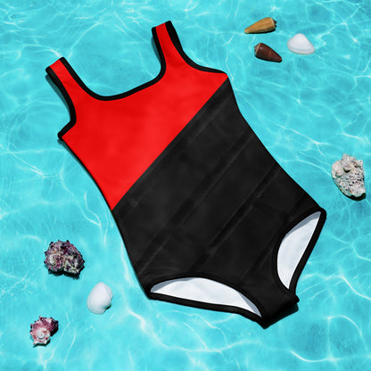 RED, BLACK, & GREEN All-Over Print Kids Swimsuit by SobG Designs