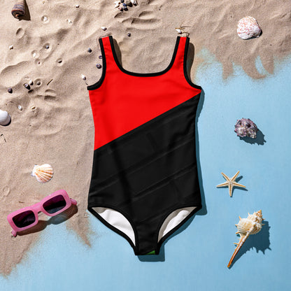 RED, BLACK, & GREEN All-Over Print Kids Swimsuit by SobG Designs
