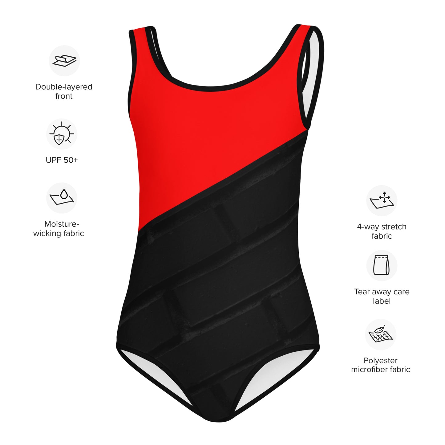 RED, BLACK, & GREEN All-Over Print Kids Swimsuit by SobG Designs