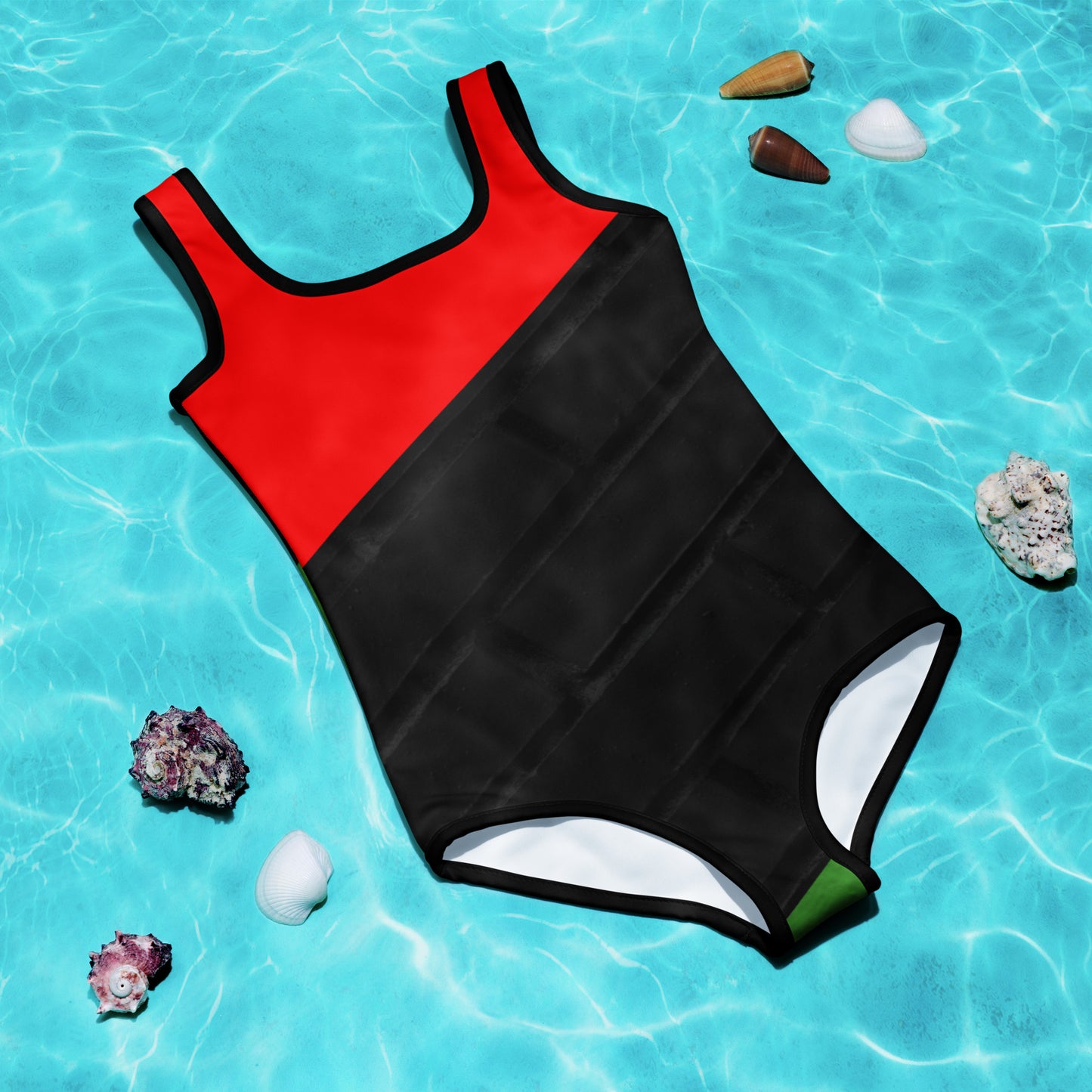RED, BLACK, & GREEN All-Over Print Kids Swimsuit by SobG Designs