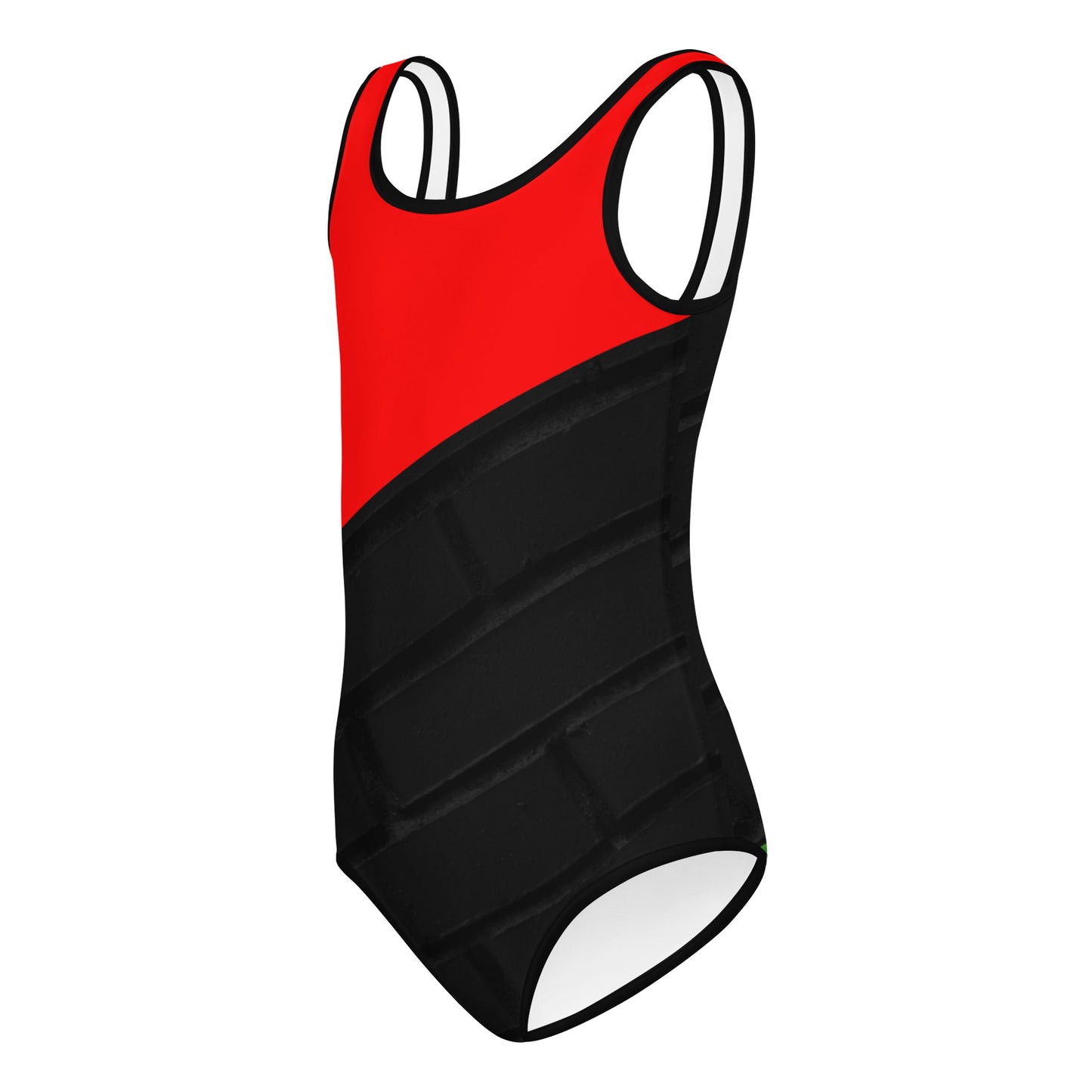 RED, BLACK, & GREEN All-Over Print Kids Swimsuit by SobG Designs