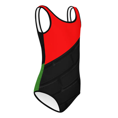 RED, BLACK, & GREEN All-Over Print Kids Swimsuit by SobG Designs