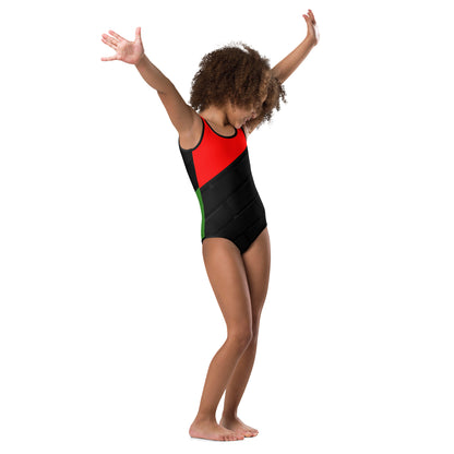RED, BLACK, & GREEN All-Over Print Kids Swimsuit by SobG Designs
