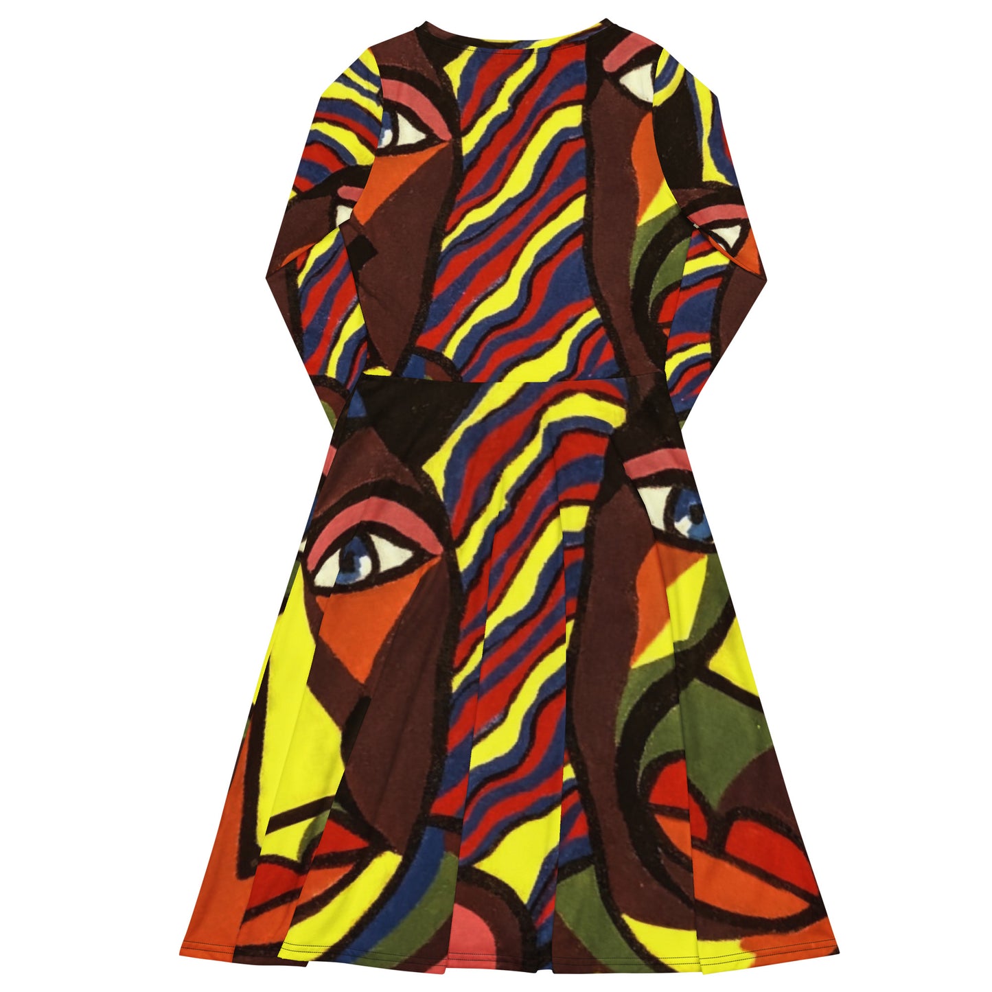 Africana Design All-Over Print Long Sleeve Midi Dress by SobG Designs