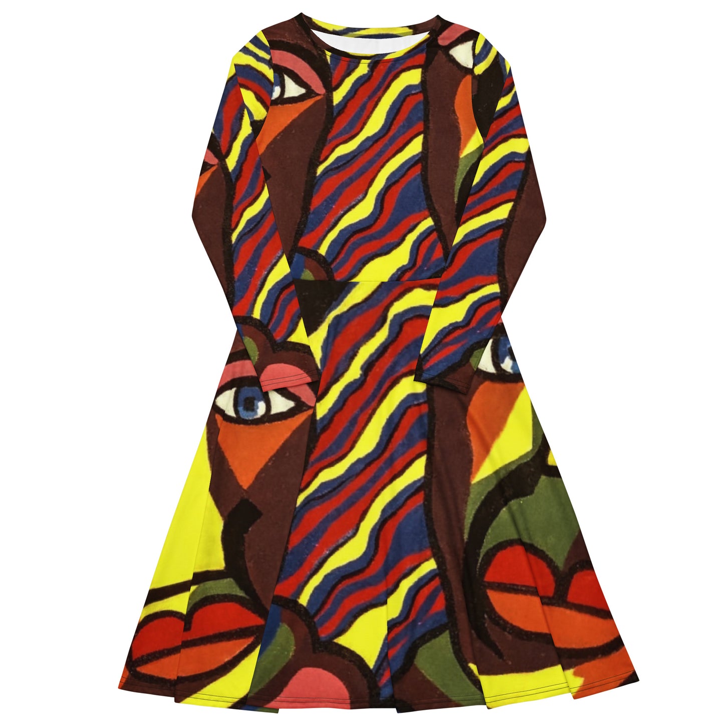 Africana Design All-Over Print Long Sleeve Midi Dress by SobG Designs