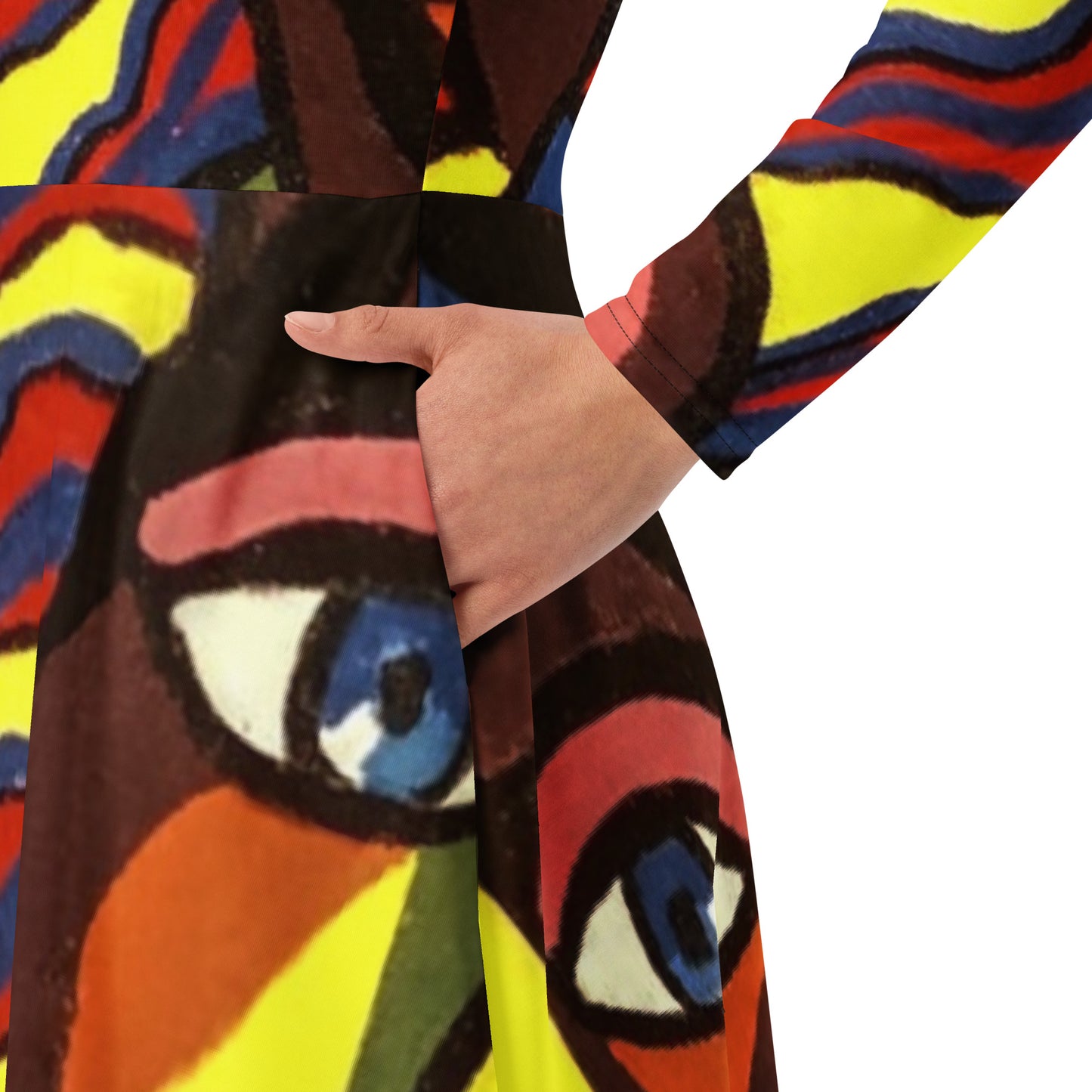 Africana Design All-Over Print Long Sleeve Midi Dress by SobG Designs