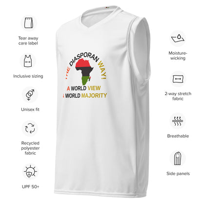 THE DIASPORAN WAY A ORLD VIEW A WORLD MAJORITY Recycled Unisex Basketball Jersey by SobG Designs