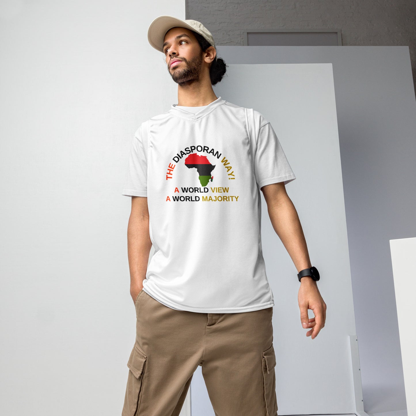 THE DIASPORAN WAY A ORLD VIEW A WORLD MAJORITY Recycled Unisex Basketball Jersey by SobG Designs