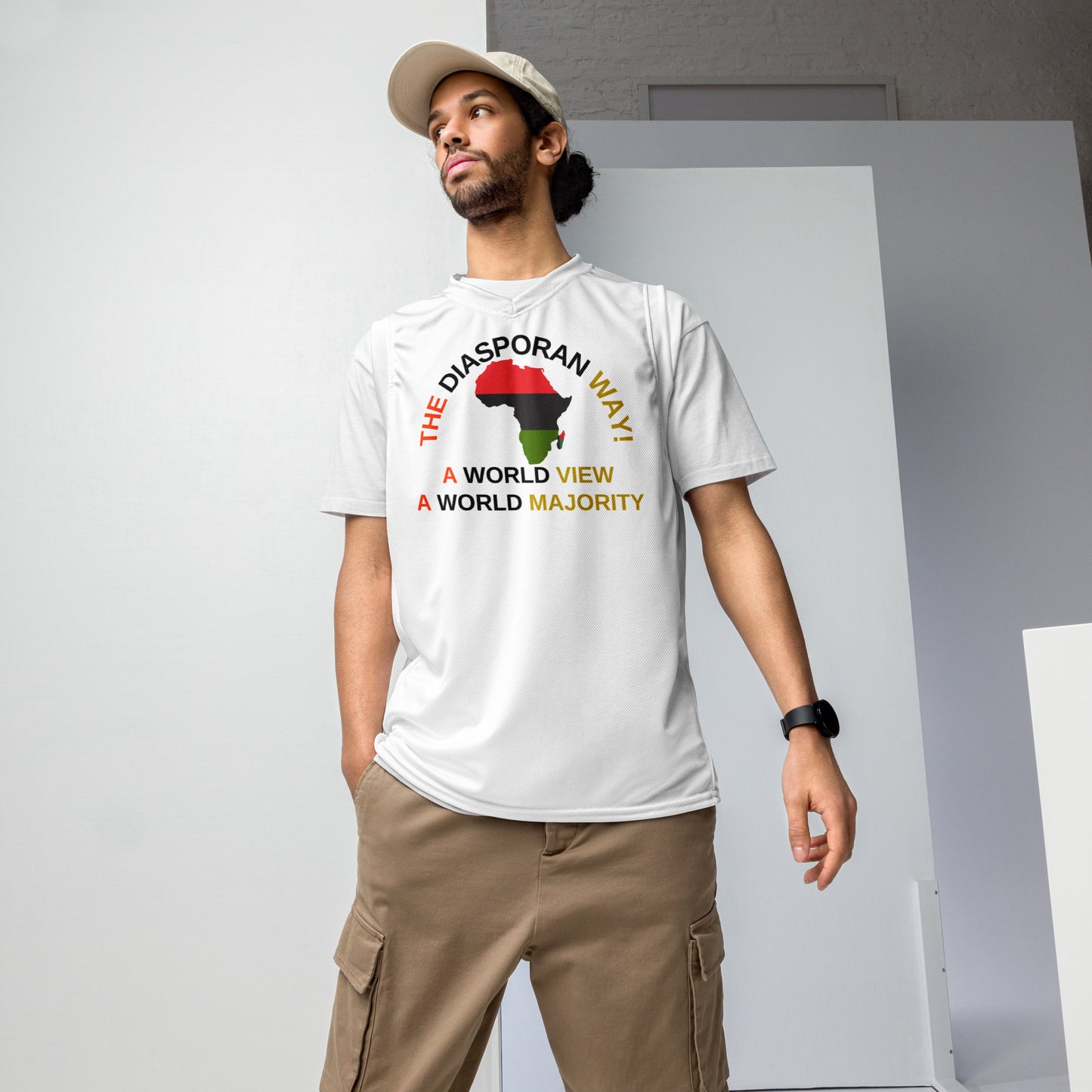 THE DIASPORAN WAY! A WORLD VIEW A WORLD MAJORITY Recycled Unisex Basketball Jersey by SobG Designs