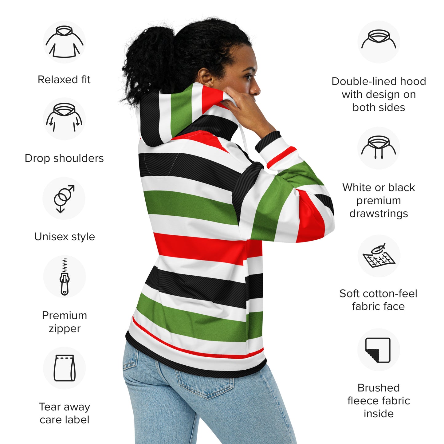 PAN - AFRICAN STRIPE Unisex Zip Hoodie by SobG Designs