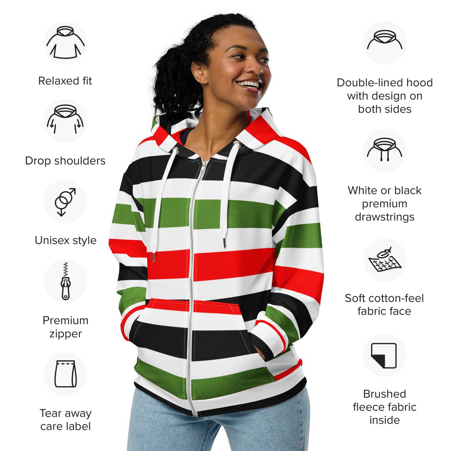PAN - AFRICAN STRIPE Unisex Zip Hoodie by SobG Designs
