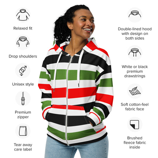 PAN - AFRICAN STRIPE Unisex Zip Hoodie by SobG Designs