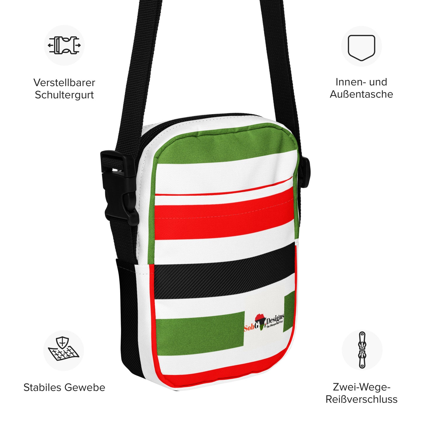 PAN - AFRICAN STRIPE Utility Crossbody Bag by SobG Designs