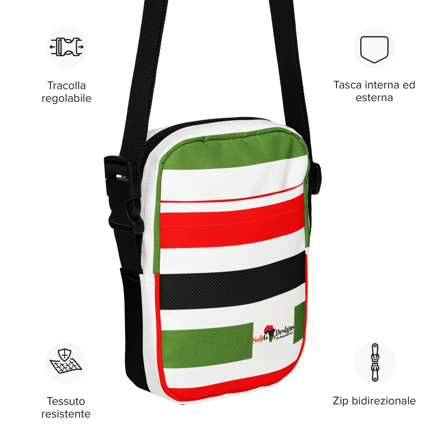 PAN - AFRICAN STRIPE Utility Crossbody Bag by SobG Designs