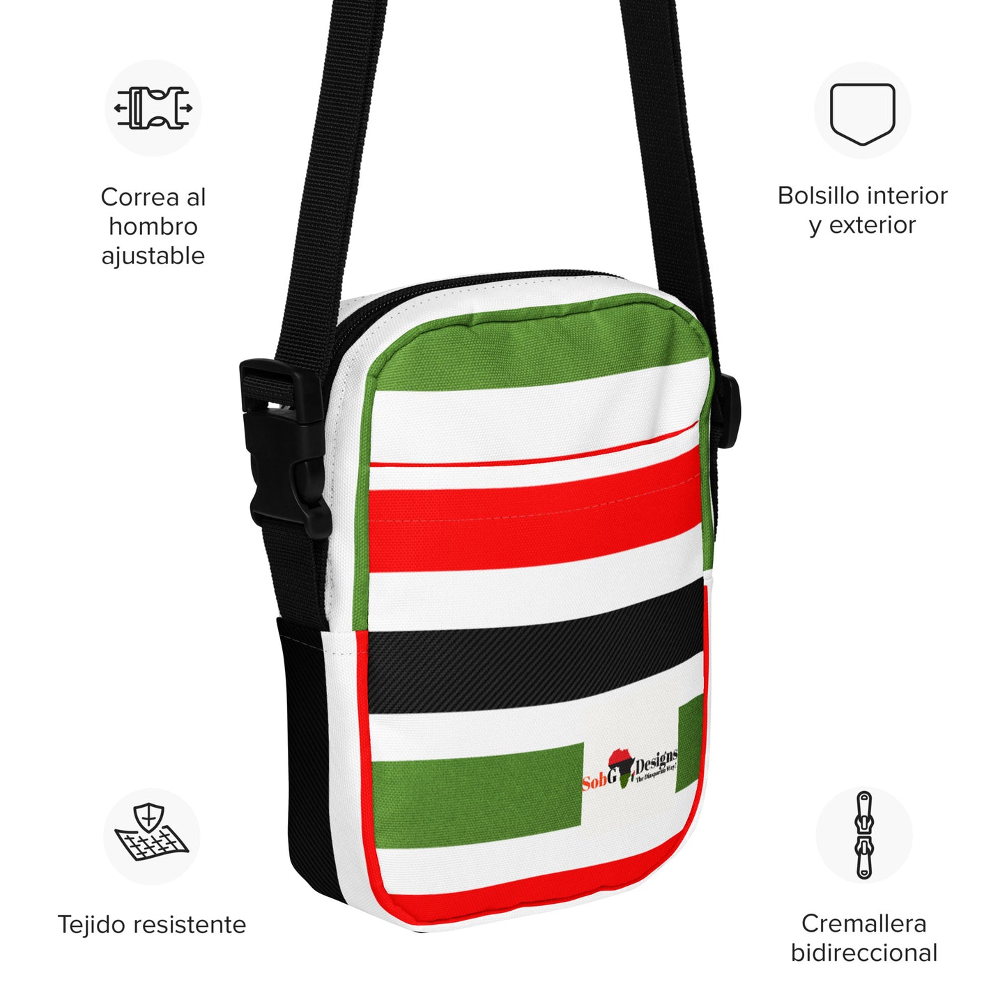 PAN - AFRICAN STRIPE Utility Crossbody Bag by SobG Designs