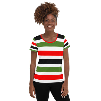 PAN-AFRICAN STRIPE All-Over Print Women's Athletic T-Shirt by SobG Designs