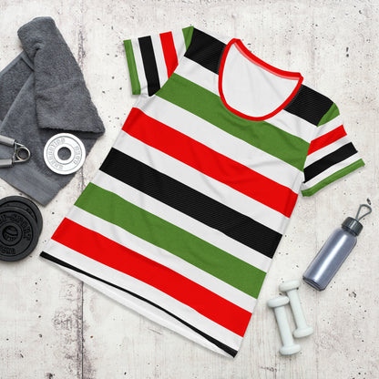 PAN-AFRICAN STRIPE All-Over Print Women's Athletic T-Shirt by SobG Designs
