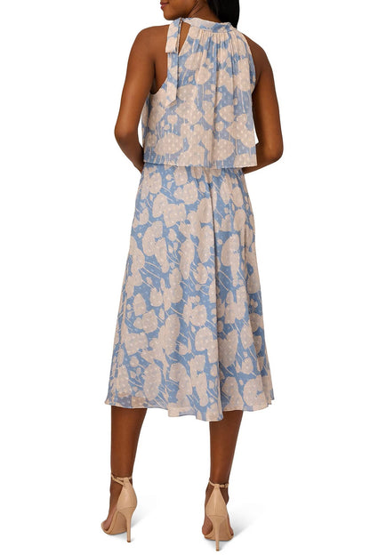 Adrianna Papell Halter Mock Neck Blouson Floral Print Chiffon Dress-1