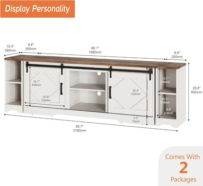 Modern Farmhouse 3 in 1 TV Stand for up to 95" Tvs Wood Entertainment Center with Open Storage for Living Room,Antique White-2