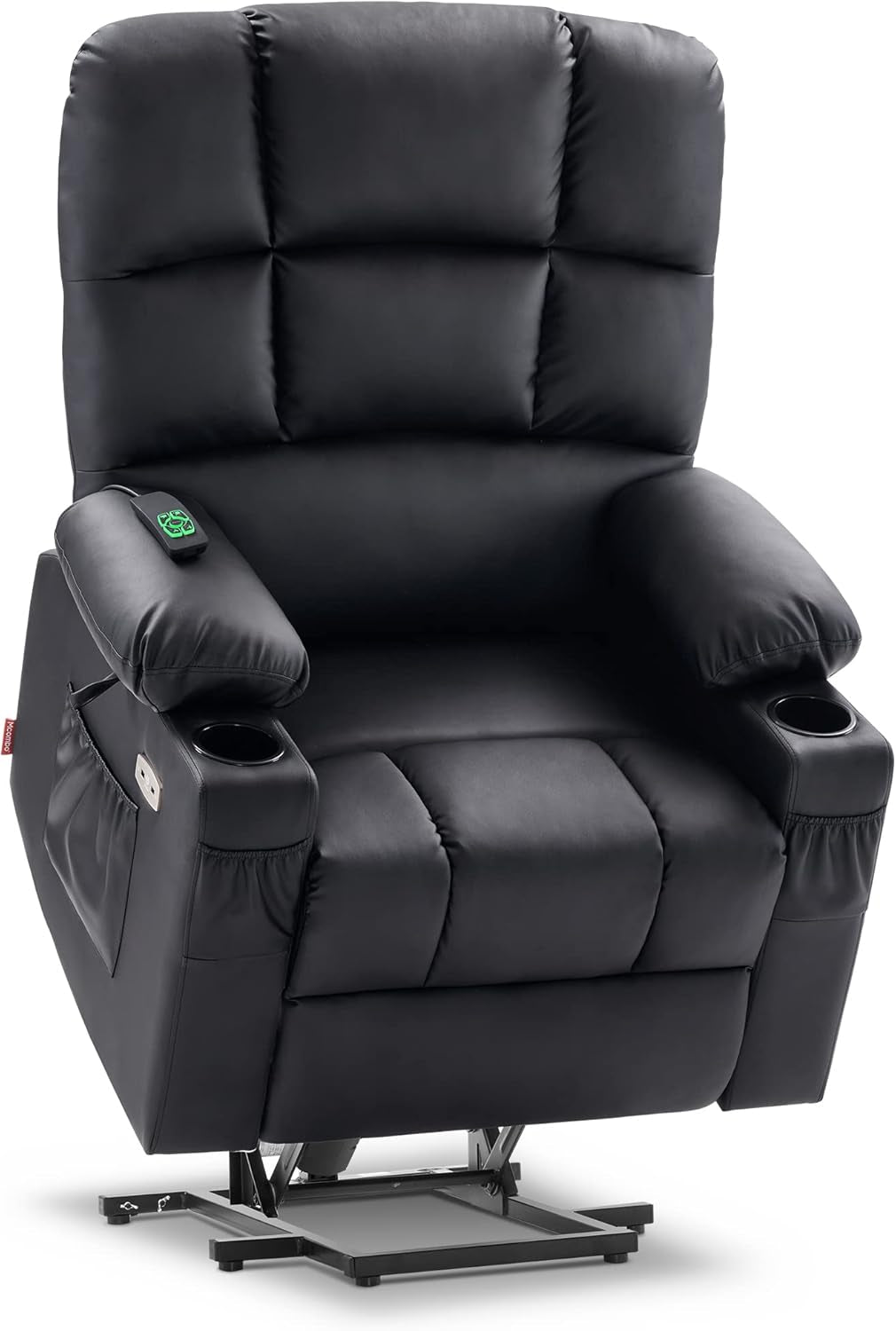 Large Lay Flat Dual Motor Power Lift Recliner Chair Sofa with Massage and Heat for Elderly People, Infinite Position, Faux Leather 7680 (Black, Large)-0