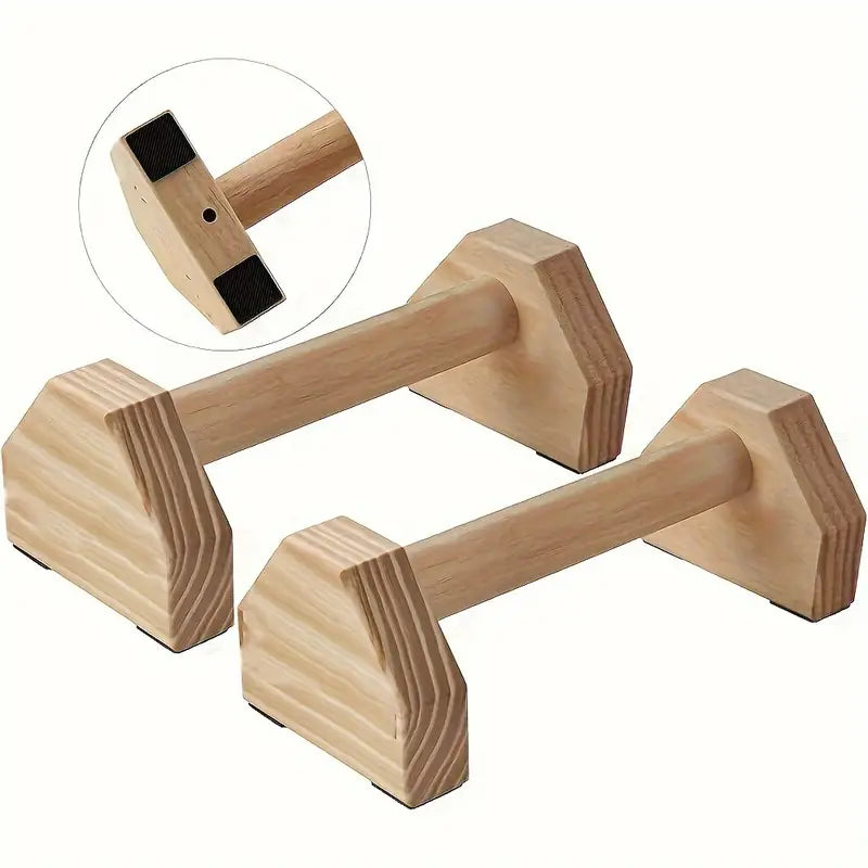Wooden Push-Up Support Handles - Non-Slip Pad Included-0