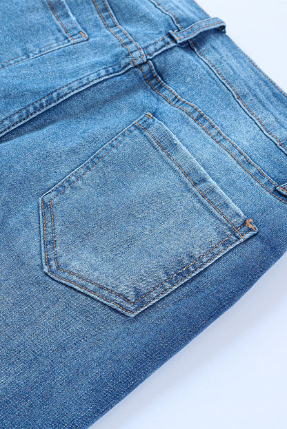 SHEWIN Dark Blue Casual Pocket High Rise Wide Leg Jeans