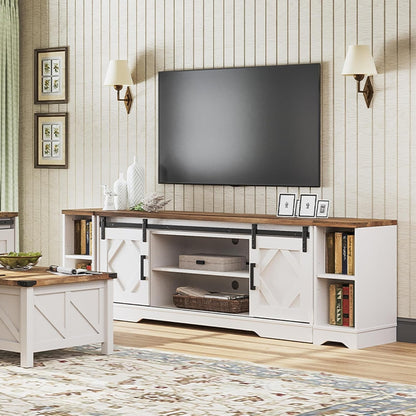 Modern Farmhouse 3 in 1 TV Stand for up to 95" Tvs Wood Entertainment Center with Open Storage for Living Room,Antique White-1