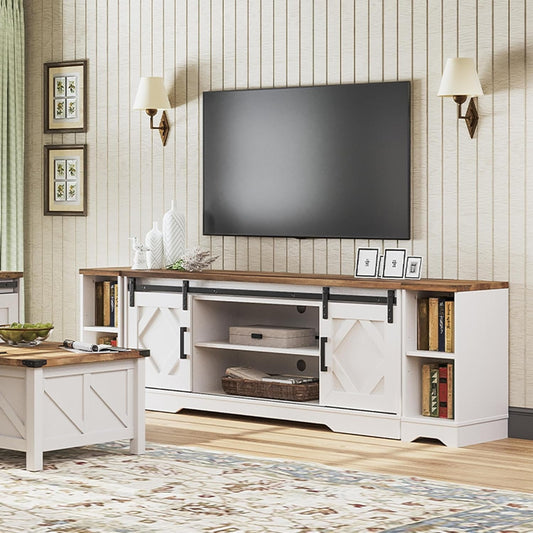 Modern Farmhouse 3 in 1 TV Stand for up to 95" Tvs Wood Entertainment Center with Open Storage for Living Room,Antique White-1