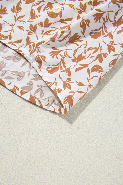 Khaki Printed Lace Detail Floral Puff Sleeve Fall Shirt