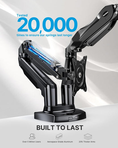 Dual Monitor Stand - Full Adjustable Monitor Desk Mount Swivel Vesa Bracket with C Clamp, Grommet Mounting Base for 13 to 32 Inch Computer Screens - Each Arm Holds 4.4 to 19.8Lbs-4