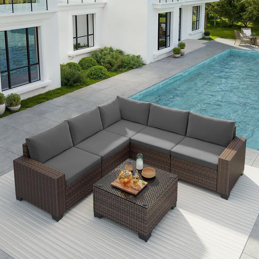Outdoor 6-Piece Wicker Sectional Sofa Set with Cushions-0