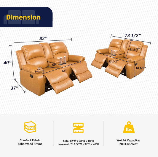 Alpine Living Room Recliner Set Include Love Seat, Sofa, 2-Piece,Ginger-1