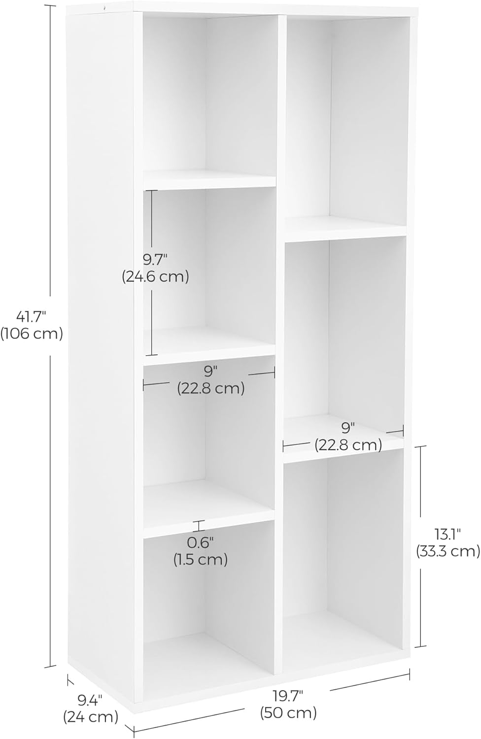 Bookcase, Bookshelf with 7 Compartments, Freestanding Shelves and Cube Organizer, for Display in Living Room, Bedroom, and Home Office, White ULBC27WT-2