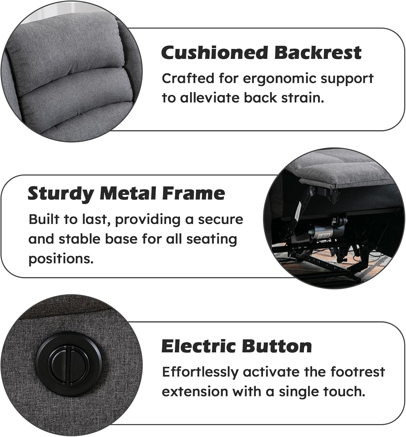 Classic Power Recliner Chair, Oversized Electric Reclining Chair with Overstuffed Cushion and Back, Soft Fabric Adults Single Recliner Sofa for Living Room, Grey-2