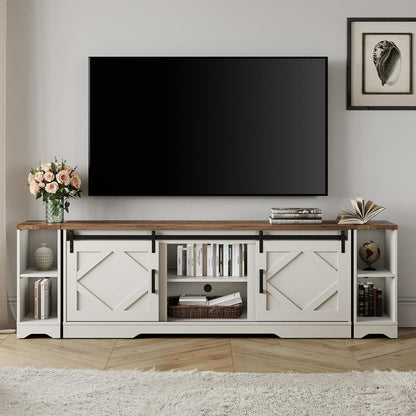 Modern Farmhouse 3 in 1 TV Stand for up to 95" Tvs Wood Entertainment Center with Open Storage for Living Room,Antique White-0