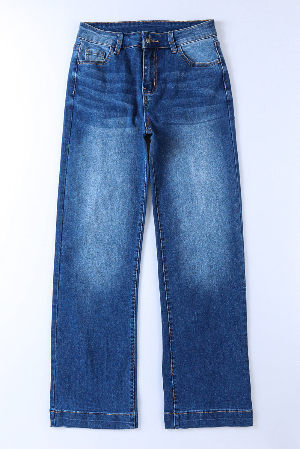 SHEWIN Dark Blue Casual Pocket High Rise Wide Leg Jeans