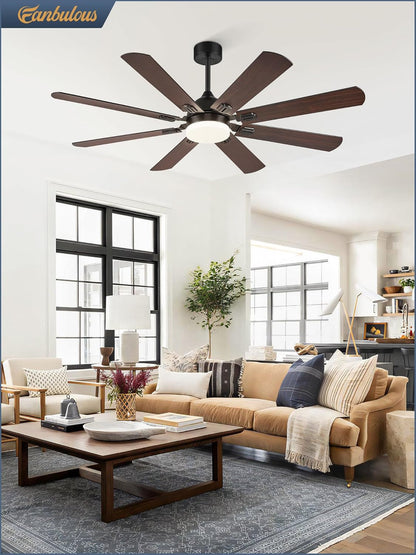 62 Inch Ceiling Fans with Lights, Black Modern Ceiling Fan with Remote,Large Farmhouse Indoor & Outdoor Ceiling Fan with 8 Dual Finish Blades, Quiet DC Motor, Bright LED Light-0