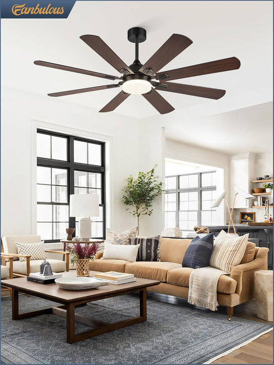 62 Inch Ceiling Fans with Lights, Black Modern Ceiling Fan with Remote,Large Farmhouse Indoor & Outdoor Ceiling Fan with 8 Dual Finish Blades, Quiet DC Motor, Bright LED Light-0