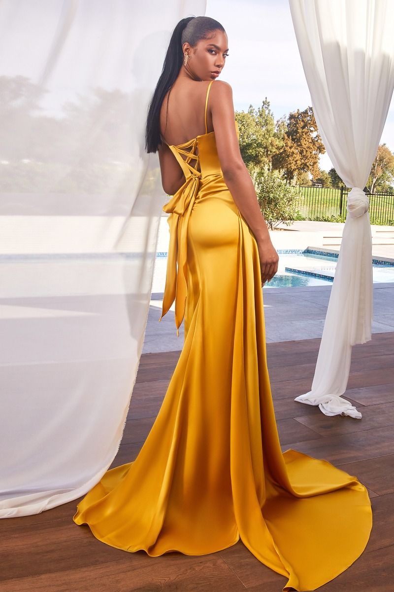 Satin Pleated Gown With Embellishment-1