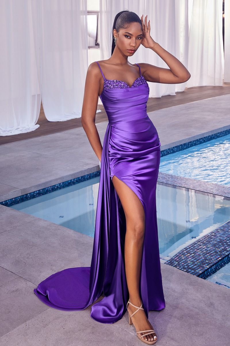 Satin Pleated Gown With Embellishment-3