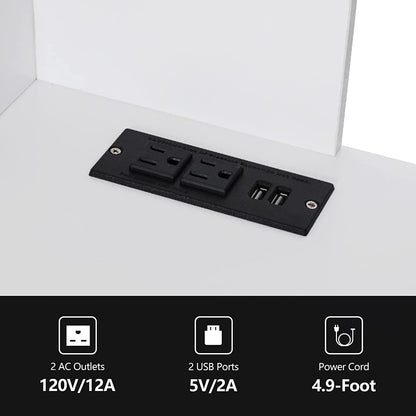 White Vanity Desk with Lighted Mirror and Charging Station-4