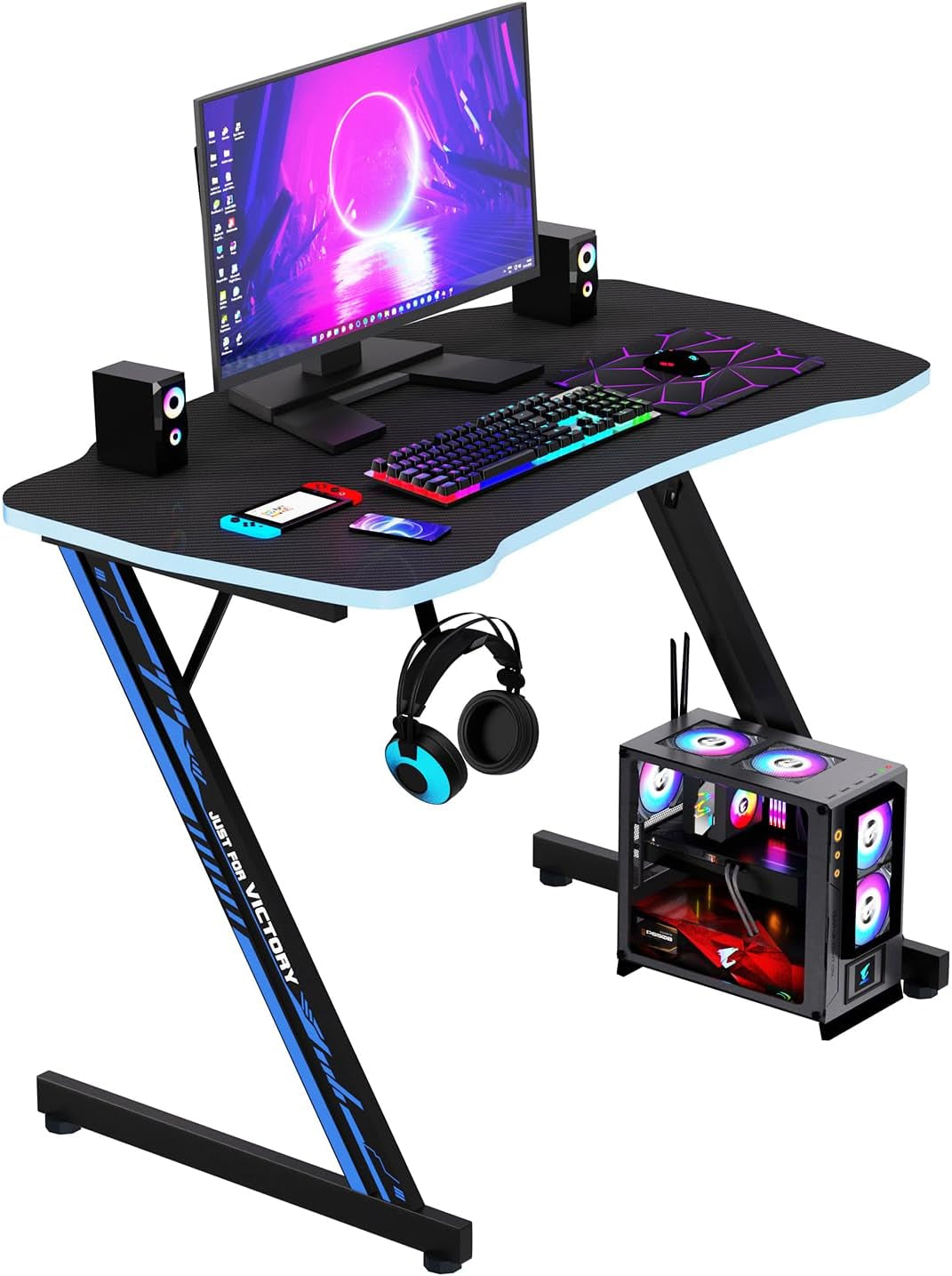 Spacious 39 Inch Ergonomic Gaming Desk With Headphone Hook-0