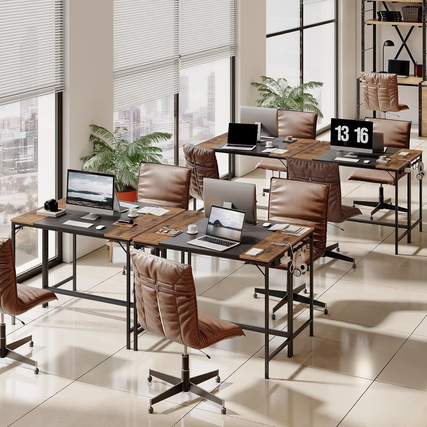 Computer Desk, Home Office Desk with Power Outlet, Modern Study Writing Desk with 3 Hooks for Study Room, Home Office, Sturdy and Stable, Easy to Assemble, Rustic Brown and Black BF41UDN01-1