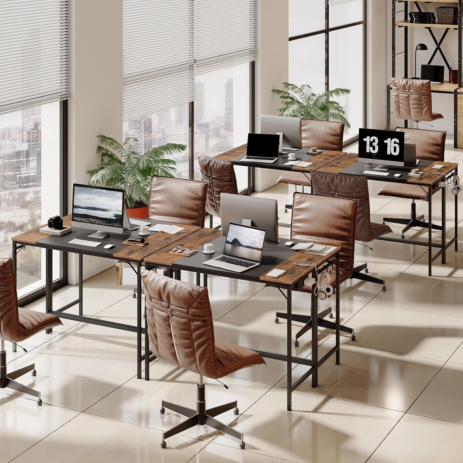 Computer Desk, Home Office Desk with Power Outlet, Modern Study Writing Desk with 3 Hooks for Study Room, Home Office, Sturdy and Stable, Easy to Assemble, Rustic Brown and Black BF41UDN01-1