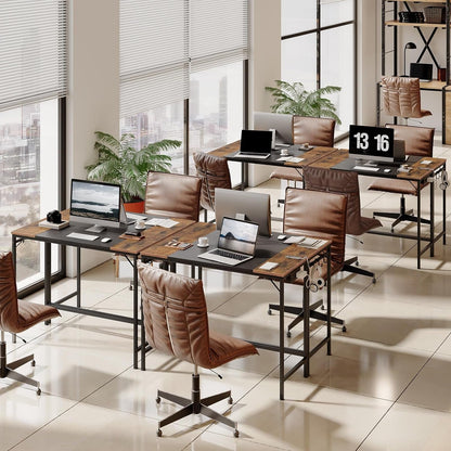 Computer Desk, Home Office Desk with Power Outlet, Modern Study Writing Desk with 3 Hooks for Study Room, Home Office, Sturdy and Stable, Easy to Assemble, Rustic Brown and Black BF41UDN01-1