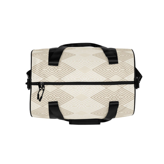 Crossbody Water-resistant Travel Bag - Beige and White Tribal-1