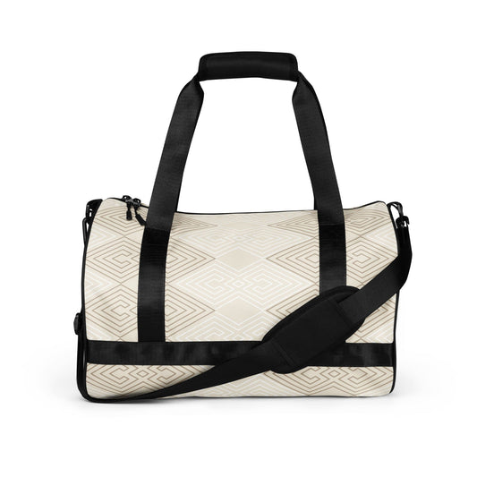 Crossbody Water-resistant Travel Bag - Beige and White Tribal-0