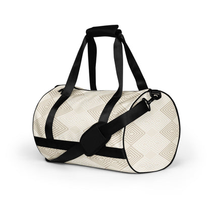 Crossbody Water-resistant Travel Bag - Beige and White Tribal-4